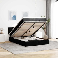 Ottoman Bed with Mattress Black Queen Fabric