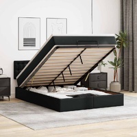 Ottoman Bed with Mattresses & LEDs Black Queen Faux Leather