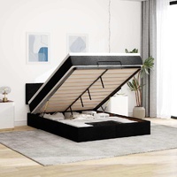 Ottoman Bed with Mattress & LEDs Black Double Fabric