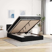 Ottoman Bed with Mattress & LEDs Black Queen Fabric
