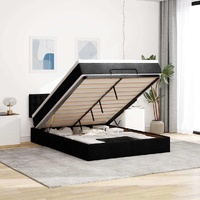 Ottoman Bed with Mattress & LEDs Black Queen Fabric
