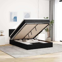 Ottoman Bed with Mattress & LEDs Black Queen Velvet
