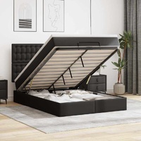 Ottoman Bed with Mattress Black Double Faux Leather