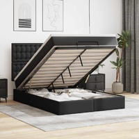 Ottoman Bed with Mattress Black Queen Faux Leather
