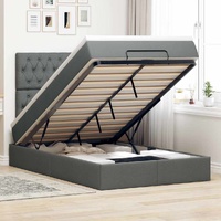 Ottoman Bed with Mattress Dark Grey King Single Fabric