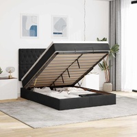 Ottoman Bed with Mattresses & LEDs Black Queen Velvet