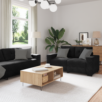 Sofa Set with Cushion 3 pcs Black 221 x 78 x 80 cm Velvet