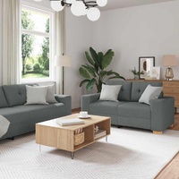 2 Piece Sofa Set with Cushions Dark Grey Fabric