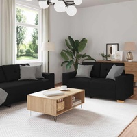 2 Piece Sofa Set with Cushions Black Fabric