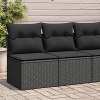 2 Piece Garden Sofa Set with Cushions Black Poly Rattan Acacia