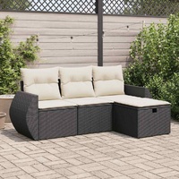 4 Piece Garden Sofa Set with Cushions Black Poly Rattan