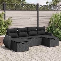 6 Piece Garden Sofa Set with Cushions Black Poly Rattan
