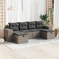 6 Piece Garden Sofa Set with Cushions Grey Poly Rattan