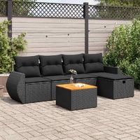 6 Piece Garden Sofa Set with Cushions Black Poly Rattan