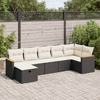 7 Piece Garden Sofa Set with Cushions Black Poly Rattan