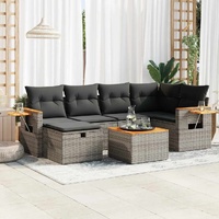 7 Piece Garden Sofa Set with Cushions Grey Poly Rattan
