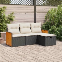 4 Piece Garden Sofa Set with Cushions Black Poly Rattan