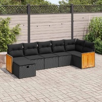 7 Piece Garden Sofa Set with Cushions Black Poly Rattan