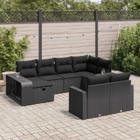 10 Piece Garden Sofa Set with Cushions Black Poly Rattan
