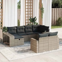 10 Piece Garden Sofa Set with Cushions Grey Poly Rattan