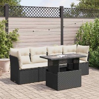 5 Piece Garden Sofa Set with Cushions Black Poly Rattan