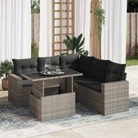 6 Piece Garden Sofa Set with Cushions Grey Poly Rattan