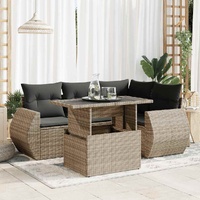 5 Piece Garden Sofa Set with Cushions Grey Poly Rattan