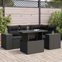 5 Piece Garden Sofa Set with Cushions Black Poly Rattan