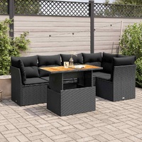 6 Piece Garden Sofa Set with Cushions Black Poly Rattan