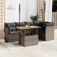 6 Piece Garden Sofa Set with Cushions Grey Poly Rattan