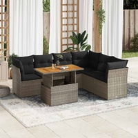 7 Piece Garden Sofa Set with Cushions Grey Poly Rattan