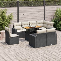 9 Piece Garden Sofa Set with Cushions Black Poly Rattan