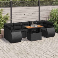 8 Piece Garden Sofa Set with Cushions Black Poly Rattan