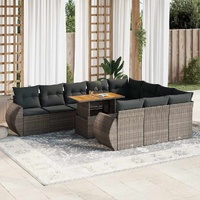 11 Piece Garden Sofa Set with Cushions Grey Poly Rattan