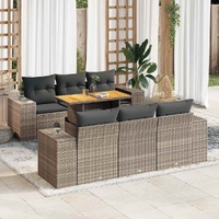 7 Piece Garden Sofa Set with Cushions Grey Poly Rattan