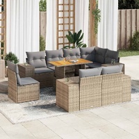 9 Piece Garden Sofa Set with Cushions Beige Poly Rattan