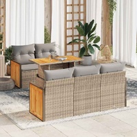 6 Piece Garden Sofa Set with Cushions Beige Poly Rattan Acacia