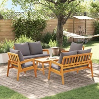 Bistro Set with Cushion 5 pcs Brown Solid Acacia Wood