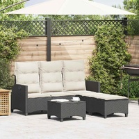 3 Piece Garden Sofa Set with Cushions L-shaped Black Poly Rattan