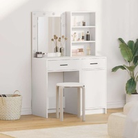 Dressing Table Set with LED 2 pcs White Engineered Wood
