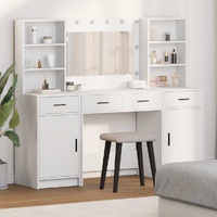 Dressing Table Set with LED 3 pcs White Engineered Wood