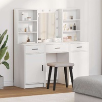 Dressing Table Set with LED 3 pcs White Engineered Wood