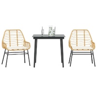 3 Piece Garden Dining Set with Cushions Brown Poly Rattan Glass