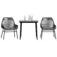 3 Piece Garden Dining Set with Cushions Black Poly Rattan Glass