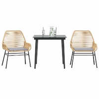 3 Piece Garden Dining Set with Cushions Brown Poly Rattan Glass