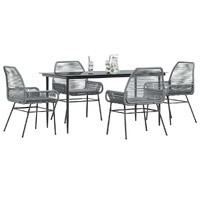 5 Piece Garden Dining Set with Cushions Grey Poly Rattan Glass