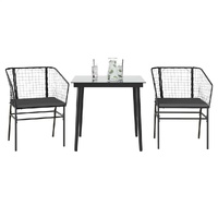 3 Piece Garden Dining Set with Cushions Black Poly Rattan Glass