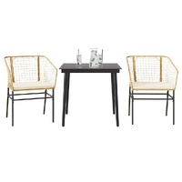 3 Piece Garden Dining Set with Cushions Brown Poly Rattan Glass