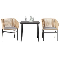 3 Piece Garden Dining Set with Cushions Brown Poly Rattan Glass