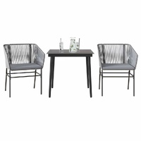 3 Piece Garden Dining Set with Cushions Grey Poly Rattan Glass